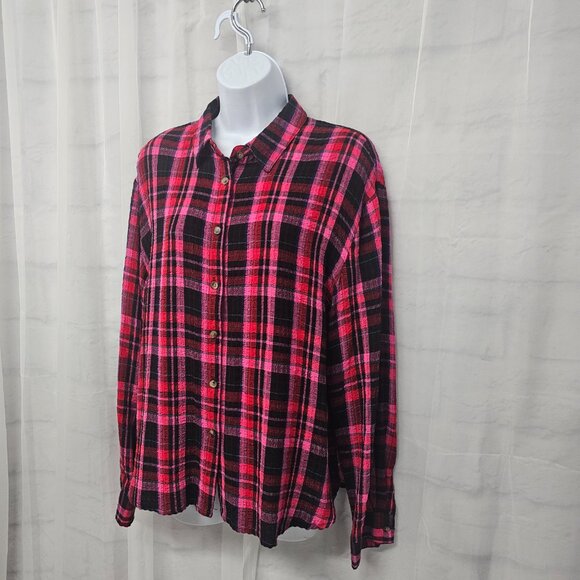 NWT Jane & Delancey Pink Black Plaid Button Down Blouse Grunge Punk Boho M - Picture 6 of 13